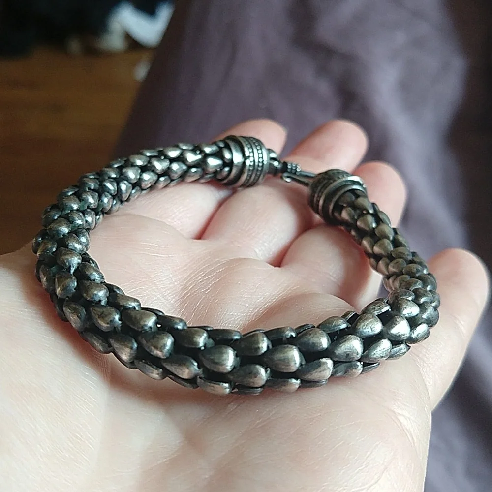 Sterling silver 925 dragon scale or snake scale like bracelet patina